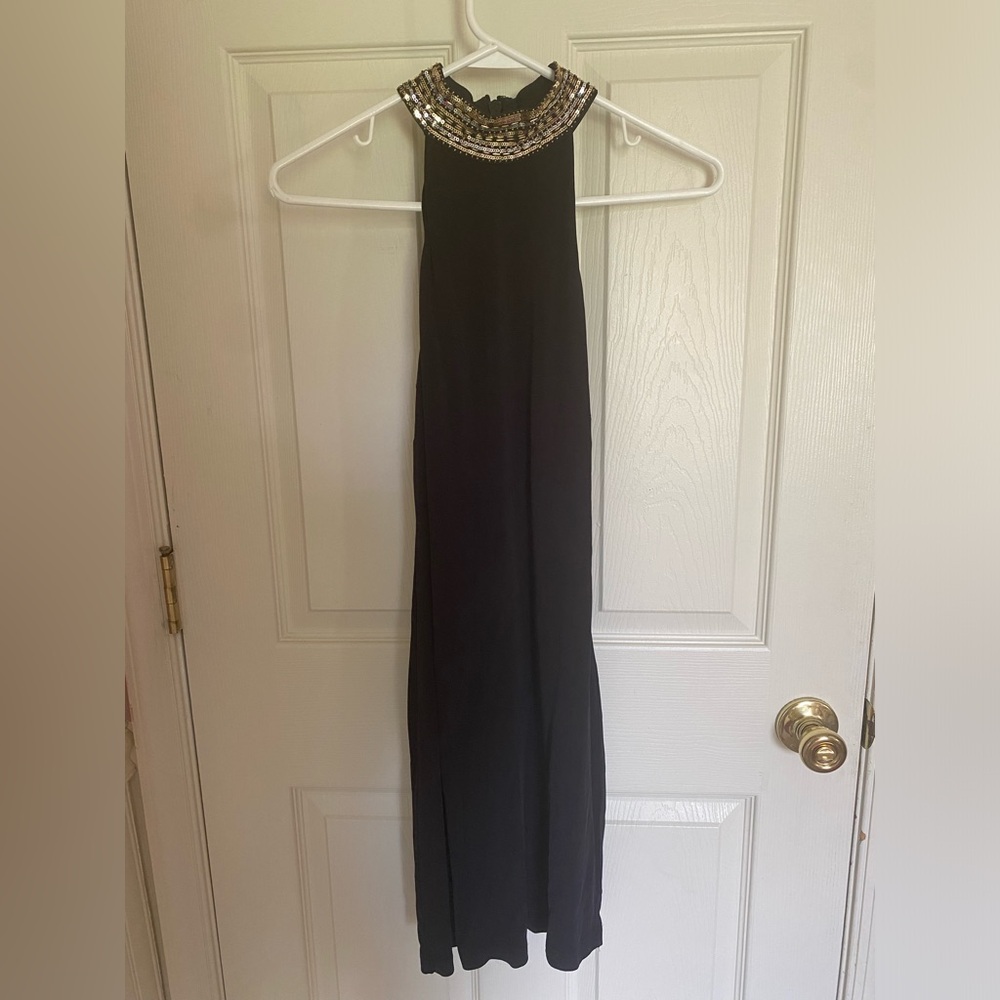 Bebe Black Embellished Halter Sheath Dress